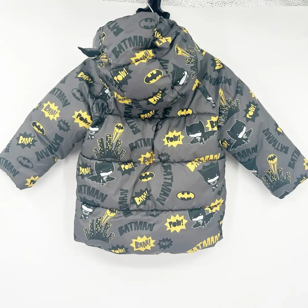 Zara Baby Boys Winter Outerwear Batman Fleece Lined Hooded Puffer Jacket 2/3Y‎